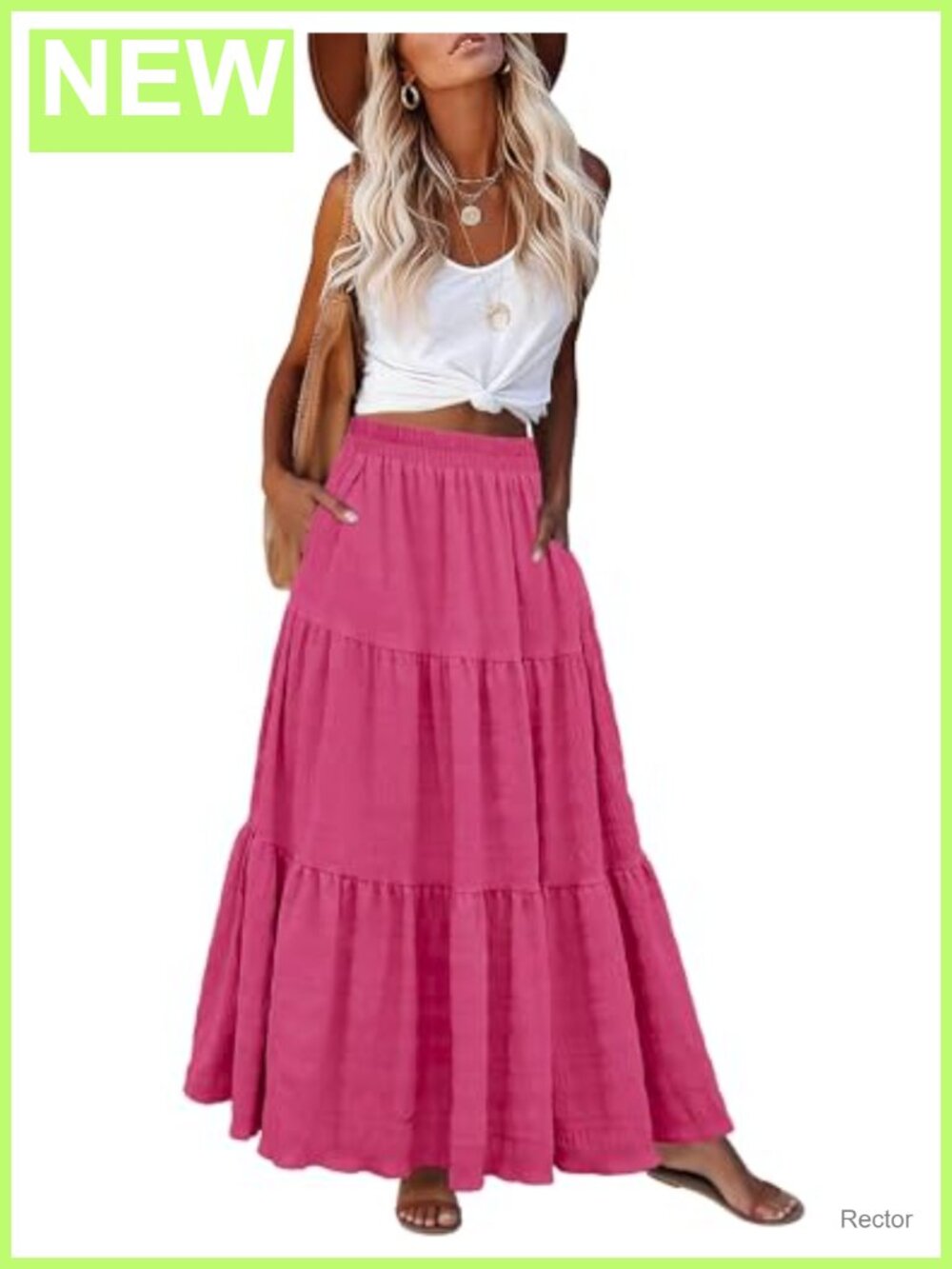 Women's Flowy Tiered Maxi Skirt with Pockets High Waist A-Line Summer